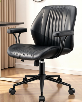 Ergonomic Leather Mid-Back Desk Chair With Lumbar Support And Swivel