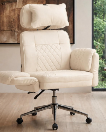 Ergonomic Leather Office Chair For Larger Users With Cross-Leg Base And Swivel