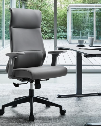 Leather High-Back Desk Chair With Casters—Compact Executive Style