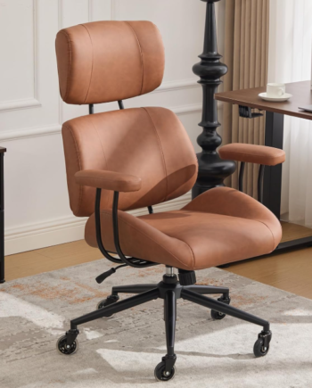 Ergonomic Leather Office Chair With Adjustable Headrest, Swivel, And Lumbar Support