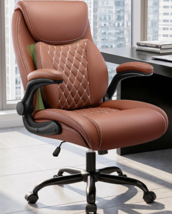 Ergonomic Leather Executive Desk Chair With Lumbar Support And Flip-Up Armrests