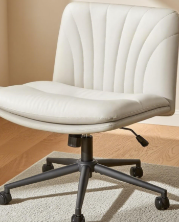 Leather Office Chair With Cross-Leg Base, Armless Design, Swivel, And Adjustable Height
