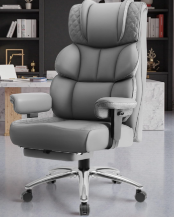 Large Leather Gaming Chair With Footrest, High Back, Tilt, And Swivel