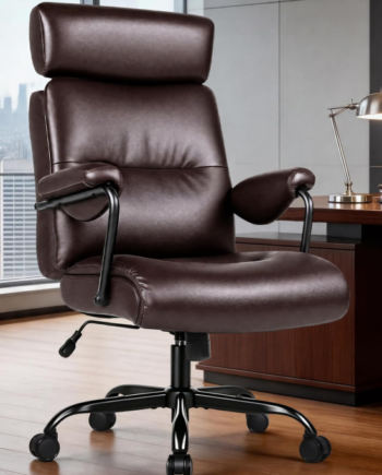 High-Back Leather Executive Desk Chair With Casters, Swivel, And Rocking Function
