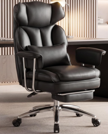Large Leather High-Back Office Chair With Lumbar Support And Recline Function