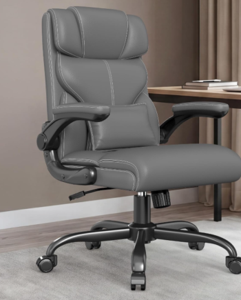 Ergonomic Leather Mid-Back Office Chair With Flip-Up Armrests, Swivel, And Rocking Function