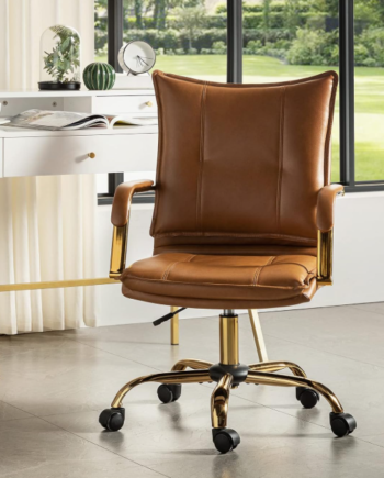 Faux Leather Home Office Chair With Adjustable Height, Swivel, And Lumbar Support