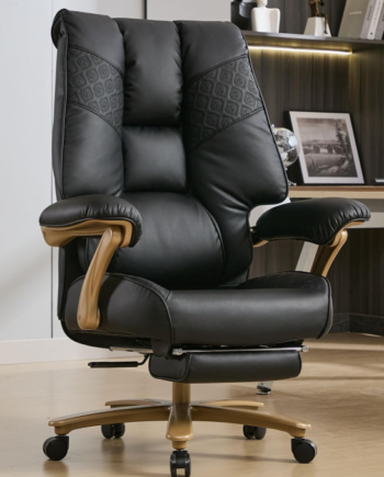 High-Back Thickened Leather Office Chair With Footrest And Lumbar Support