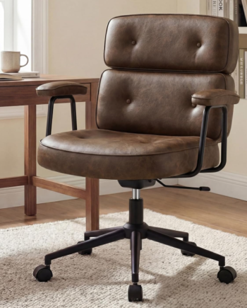 High-Back Leather Ergonomic Office Chair With Lumbar Support And Swivel Armrests