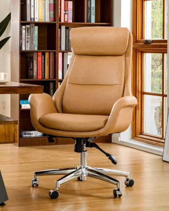 High-Back Leather Ergonomic Office Chair—Adjustable, Swivel, With Lumbar Support