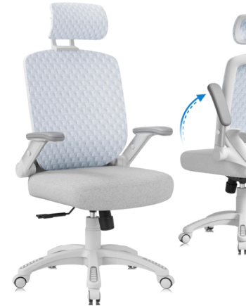 High-Back Mesh Ergonomic Office Chair With Flip-Up Armrests, Headrest, And Tilt Function