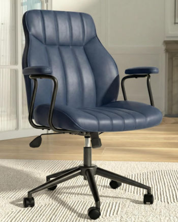 Ergonomic Leather Mid-Back Office Chair With Swivel Function And Detachable Armrests