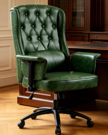 Vintage-Style Leather Executive Chair With Lumbar Support, Adjustable Armrests, And Swivel