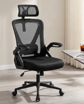 High-Back Mesh Ergonomic Office Chair With Lumbar Support, Adjustable Headrest, And Swivel Function