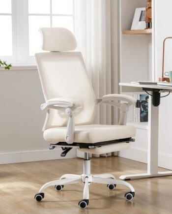 Mesh Ergonomic Office Chair With Footrest, Headrest, Recline, Swivel, And Casters