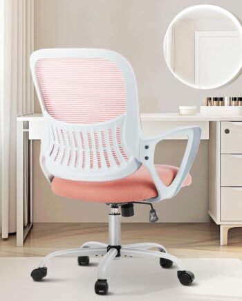 Mid-Back Ergonomic Office Chair With Lumbar Support, Armrests, And Casters (Pink)