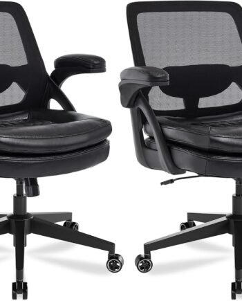 Large Mesh Ergonomic Office Chair With Flip-Up Armrests, Wide Seat, And Swivel Function