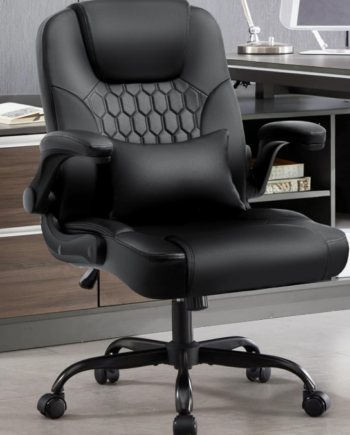 Compact Leather Office Chair With Lumbar Support, Swivel, Casters, And Padded Armrests