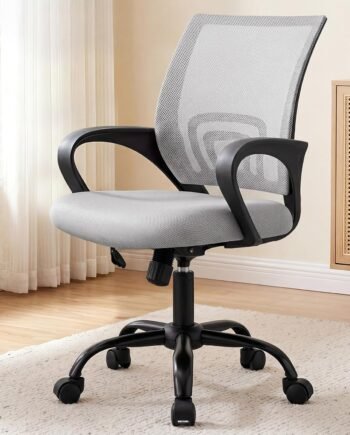 Mid-Back Mesh Ergonomic Office Chair With Lumbar Support And Fixed Armrests