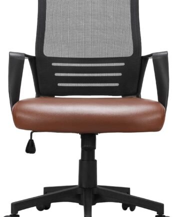 Mid-Back Mesh Office Chair With Leather Seat Cushion, Swivel, And Adjustable Height