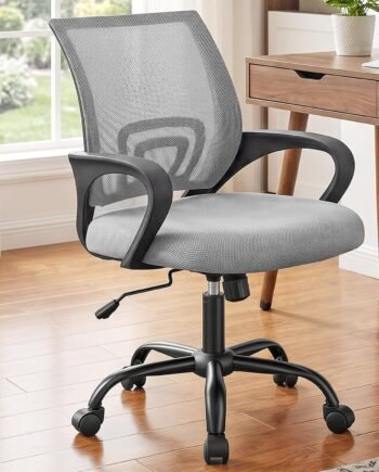 Mid-Back Ergonomic Office Chair With Lumbar Support, Fixed Armrests, And Swivel Function