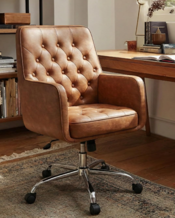 Leather Home Desk Chair With Armrests, Swivel, And Adjustable Height